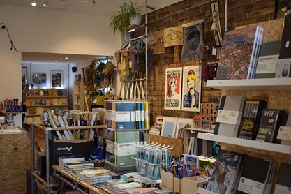 Products laid out in a gift shop.