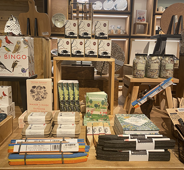 products neatly assembled in piles on a table