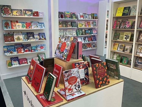 Christmas books in a display