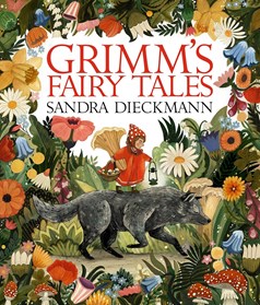 Illustrated book cover of children's edition of Grimms Fairy Tales