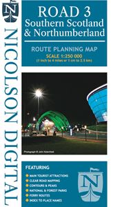 ROAD 3 SOUTHERN SCOTLAND NORTHUMBERLAND ROUTE PLANNING MAP